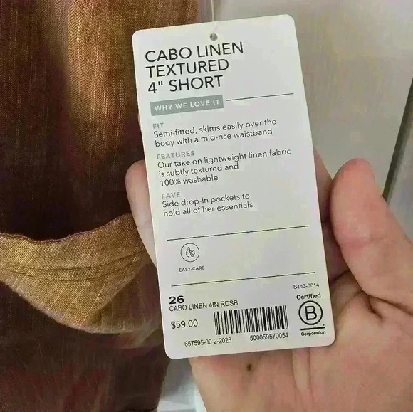 Athleta NWT Orange Cabo Linen Textured 4" Short Plus Size 26 - Picture 2 of 4